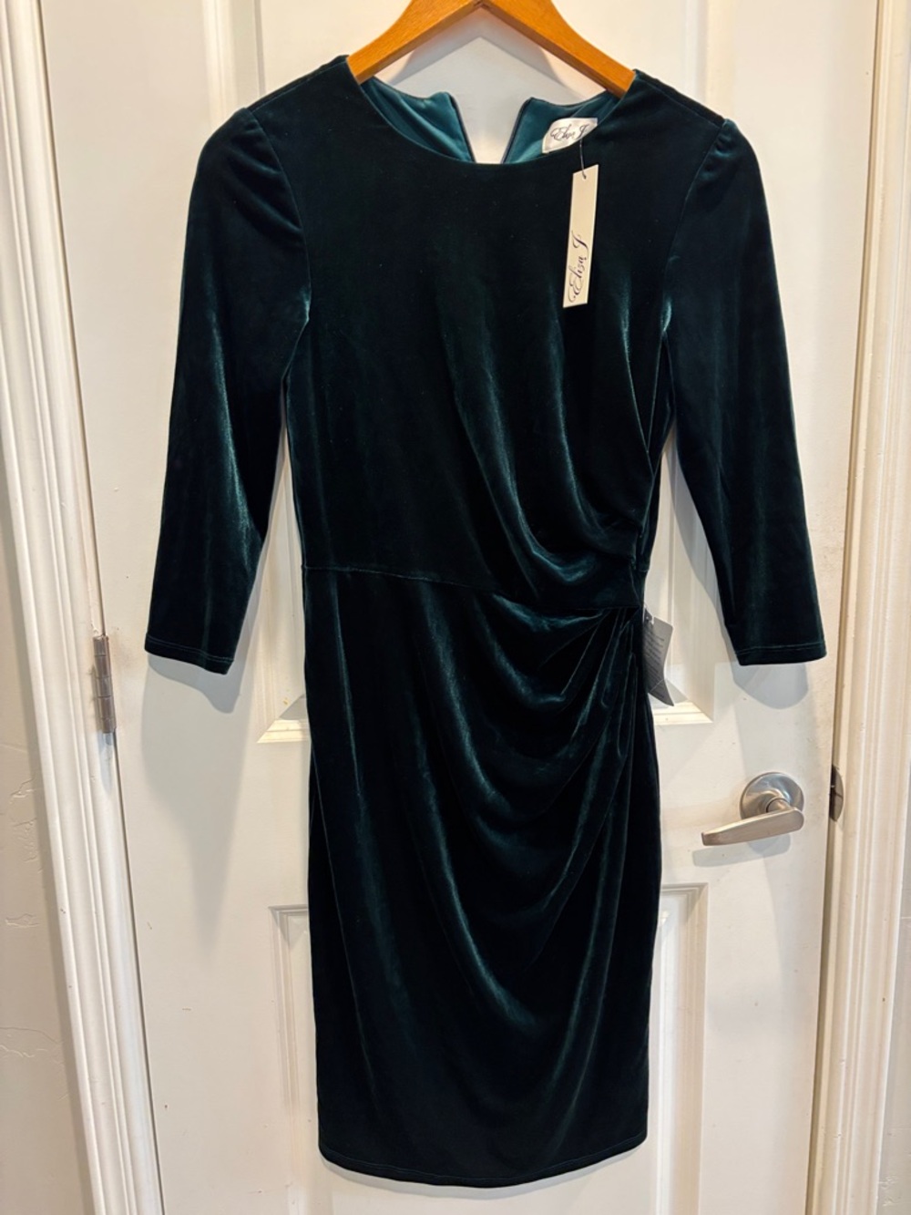 Eliza J Emerald Green Velvet Ruched Sheath Dress